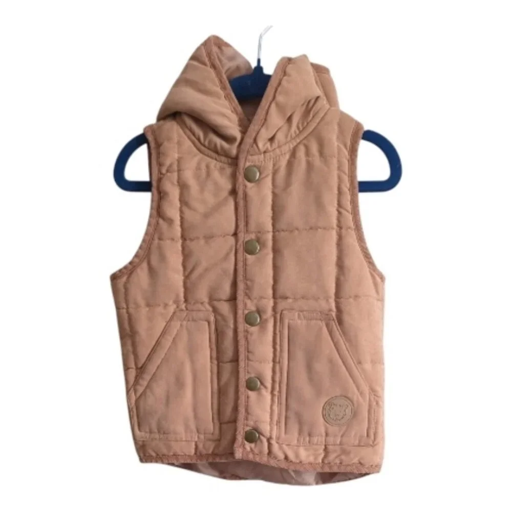 Telluride Size 2T Tan Snap Front Hooded Vest - Picture 1 of 6